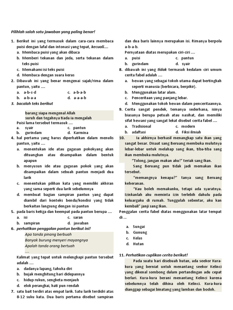 Soal Ujian Bahasa Indonesia Pdf