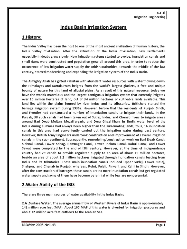 Indus Basin Irrigation System of Pakistan PDF Indus River Aquatic
