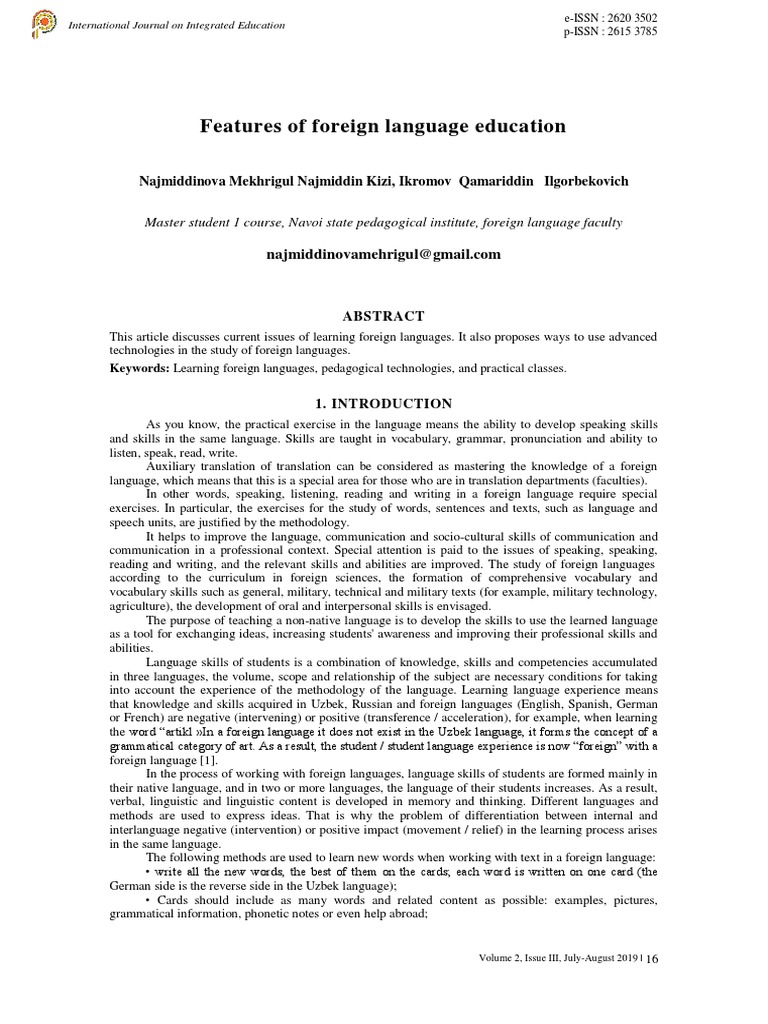 Features of Foreign Language Education | PDF | Language Education ...