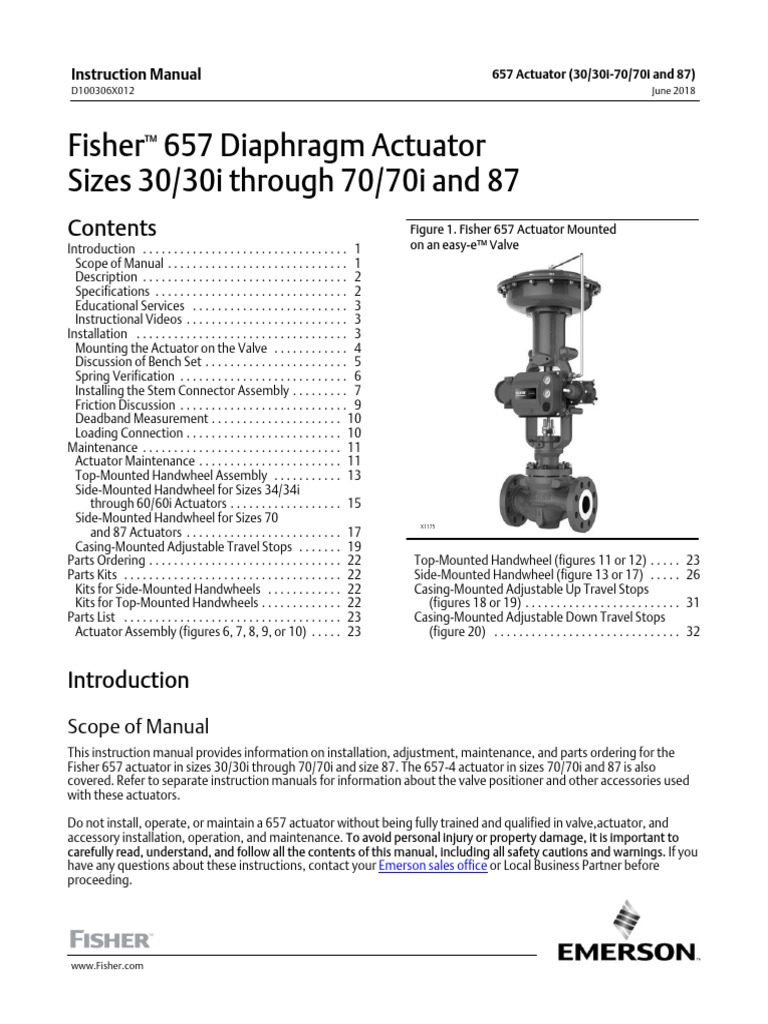 Instruction Manual Fisher 657 Diaphragm Actuator Sizes 30 30i Through