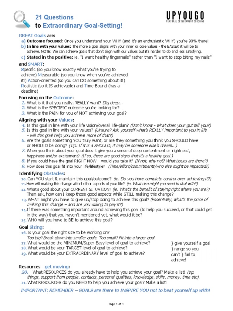 21 Questions for Effective Goal-Setting | PDF | Goal | Human Nature