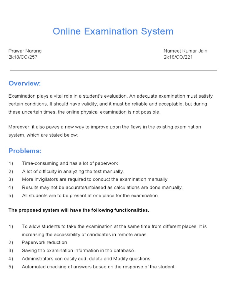 Online Examination System Overview | PDF