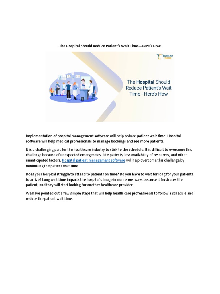 The Hospital Should Reduce Patient's Wait Time Here Is How | PDF ...