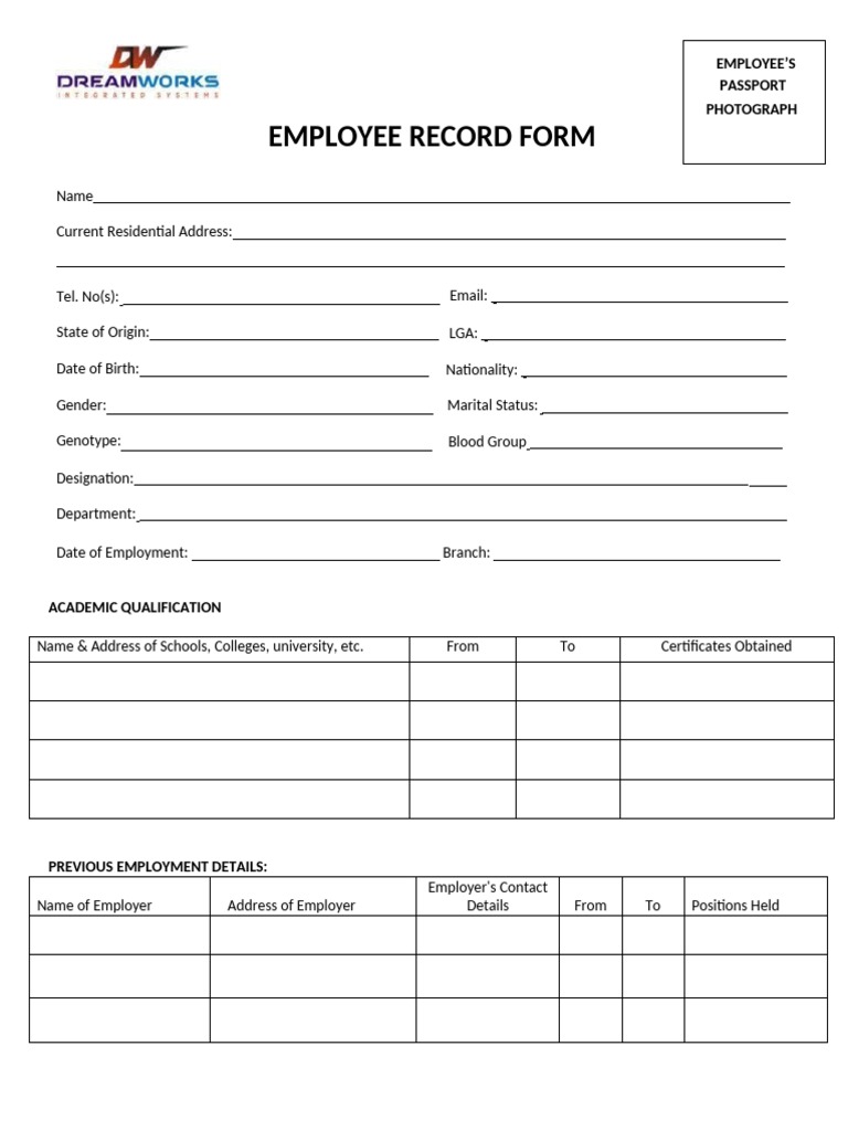 Employee Record Form Template | PDF | Employment | Business
