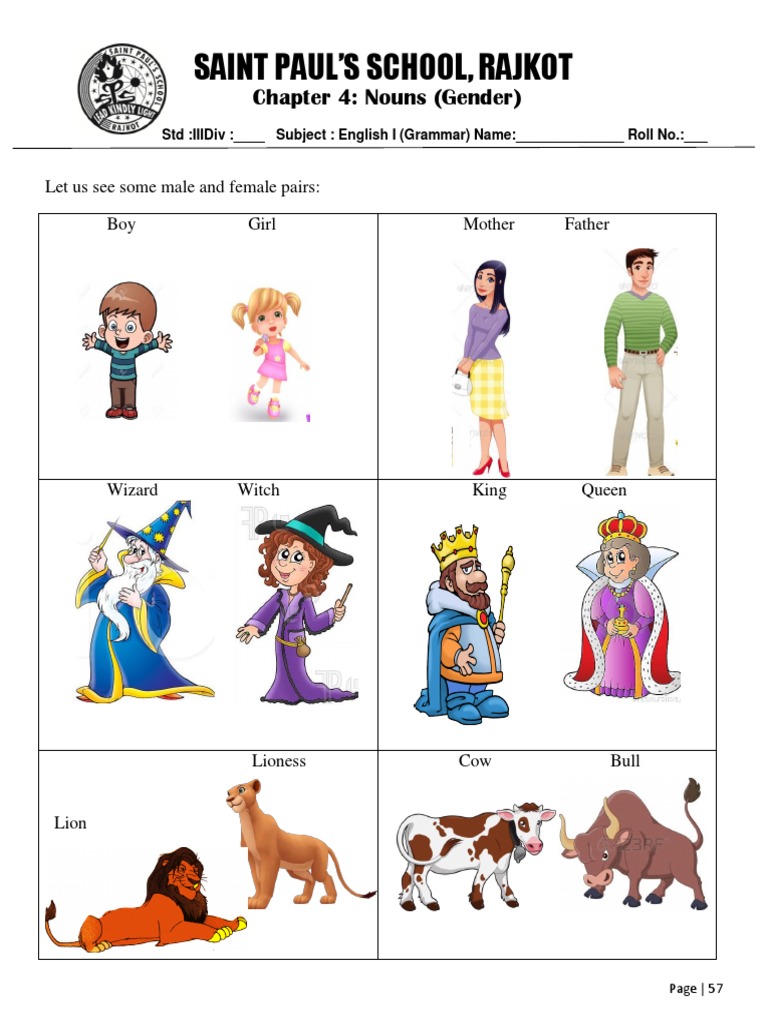 Saint Paul'S School, Rajkot: Chapter 4: Nouns (Gender) | Download Free ...