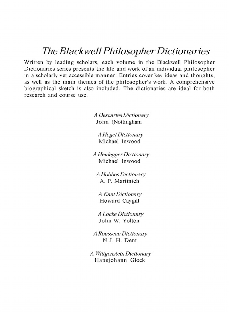 (The Blackwell Philosopher Dictionaries) Michael Inwood A Heidegger