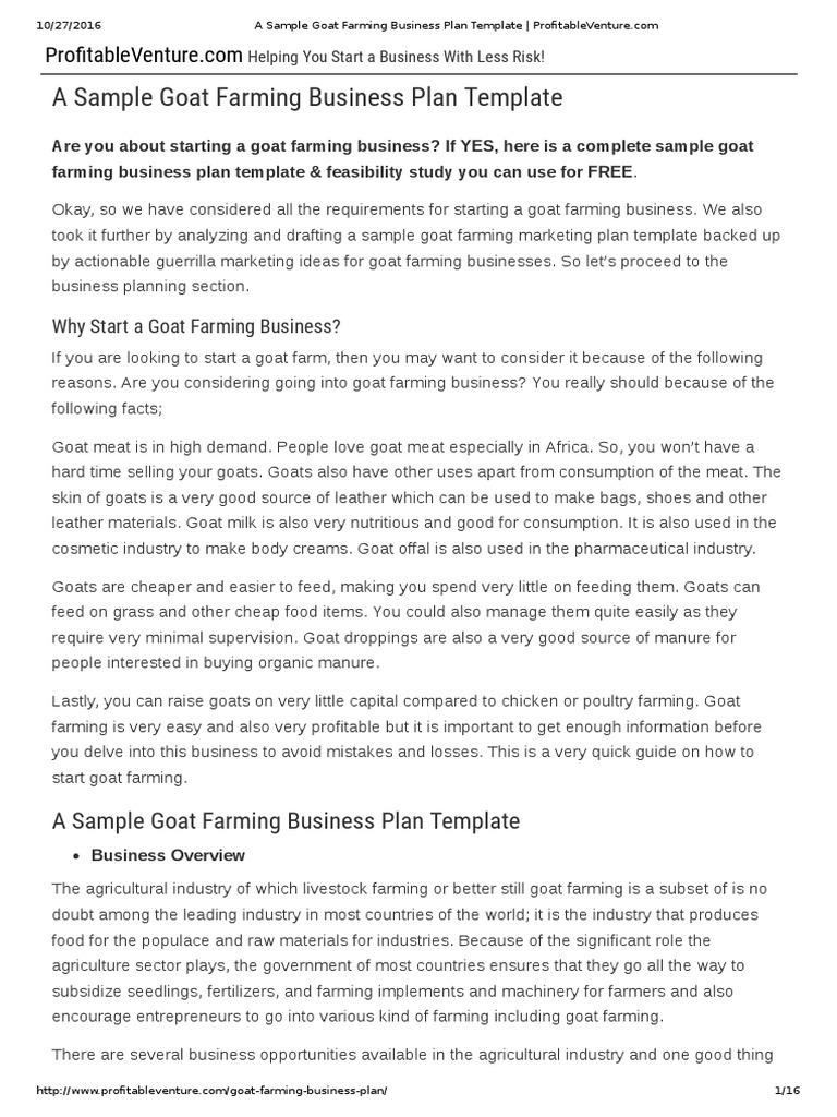 beginner goat farming business plan pdf