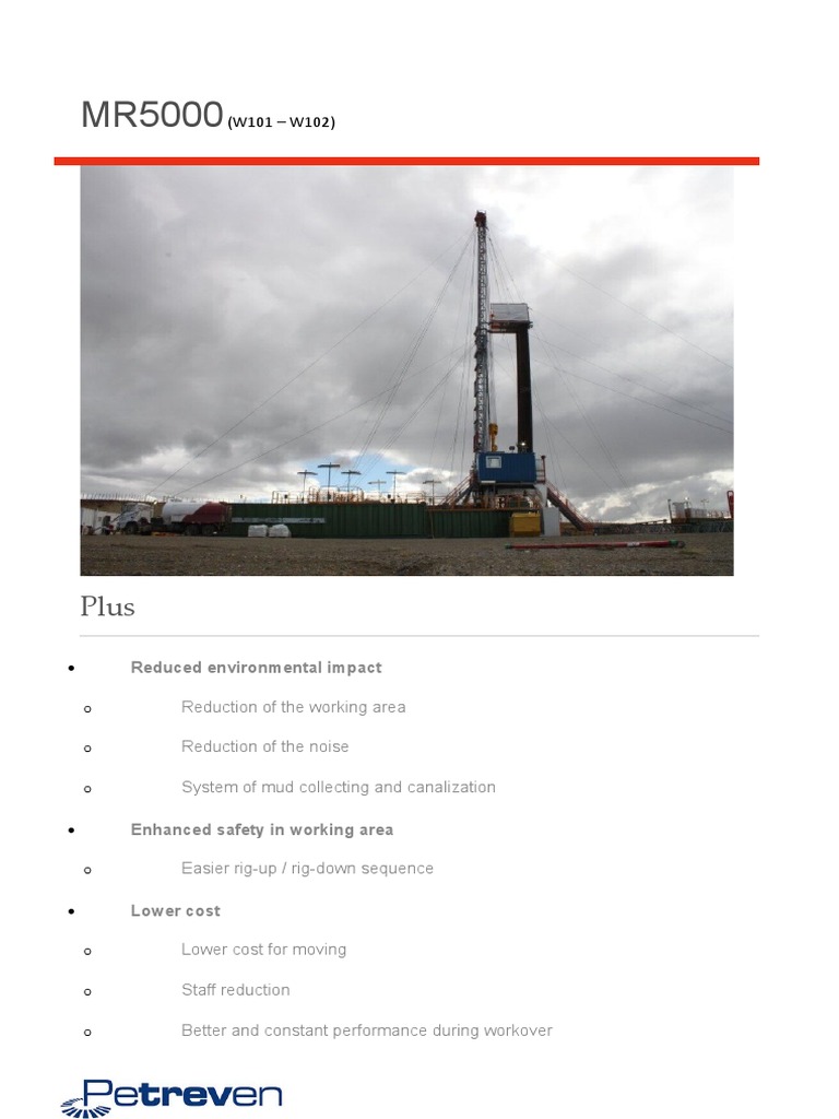 MR5000 Mobile Rig Specifications | PDF | Horsepower | Drilling Rig