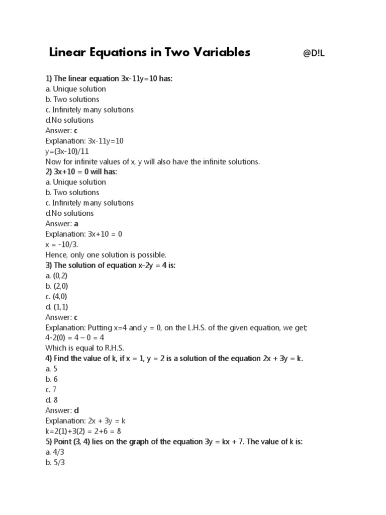 Understanding Linear Equations Solutions | PDF | Cartesian Coordinate ...
