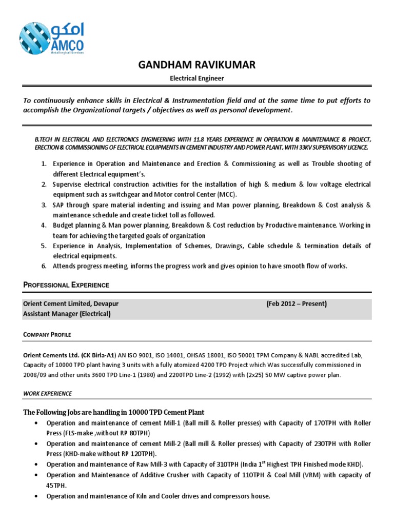 Gandham Ravi Kumar Electrical Engineer PDF Electrical Substation