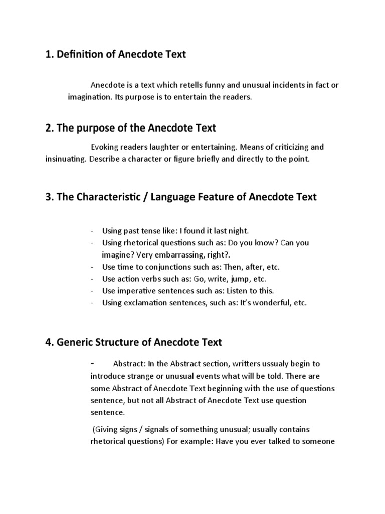 Defining Characteristics and Structures of Anecdotal Texts | PDF ...
