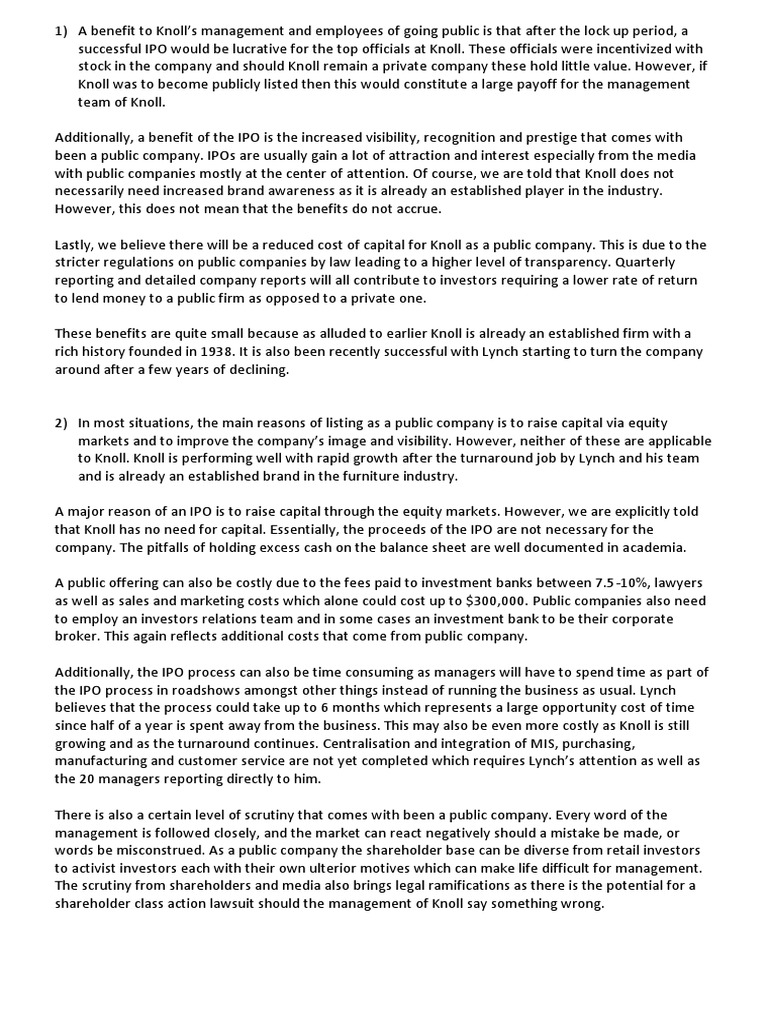 Knoll Furniture Case PDF Initial Public Offering Valuation (Finance)