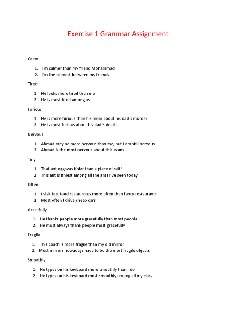Exercise 1 Grammar Assignment | PDF | Cooking, Food & Wine