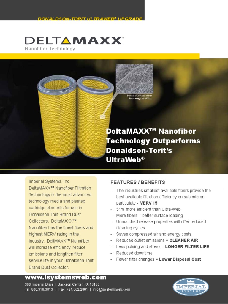 Deltamaxx Nanofiber Technology Outperforms Donaldson-Torit'S Ultraweb ...