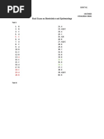 Final Exam On Biostatistics and Epidemiology: Test I