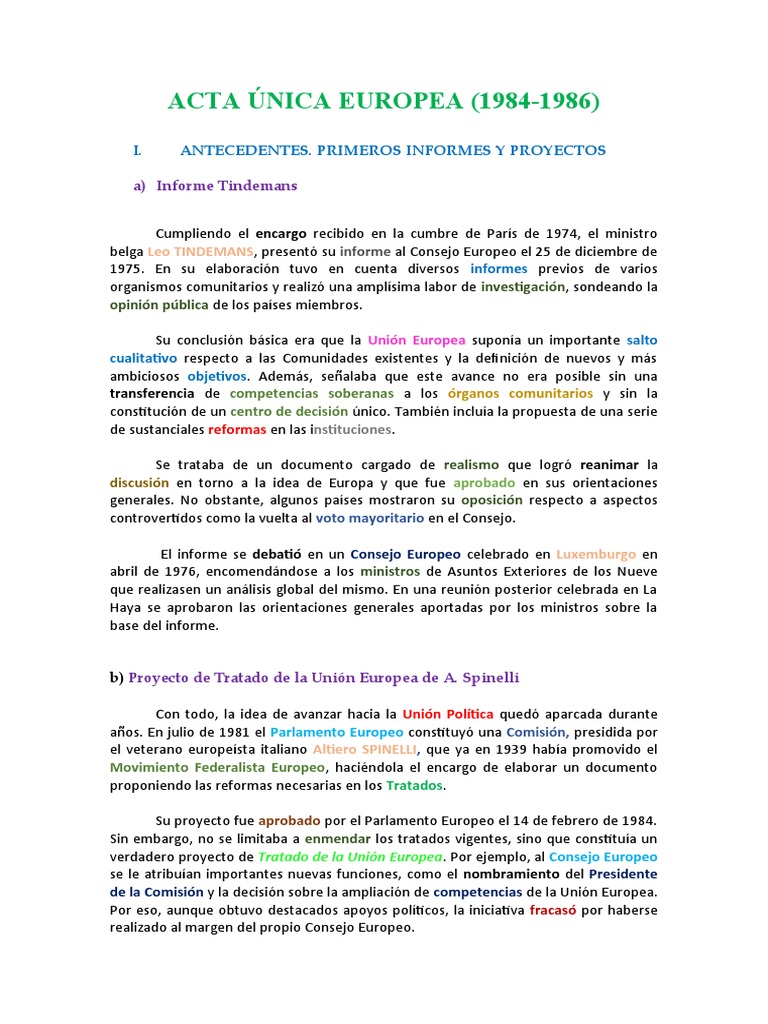 Tema 12 Acta Única Europea PDF Consejo europeo Unión Europea