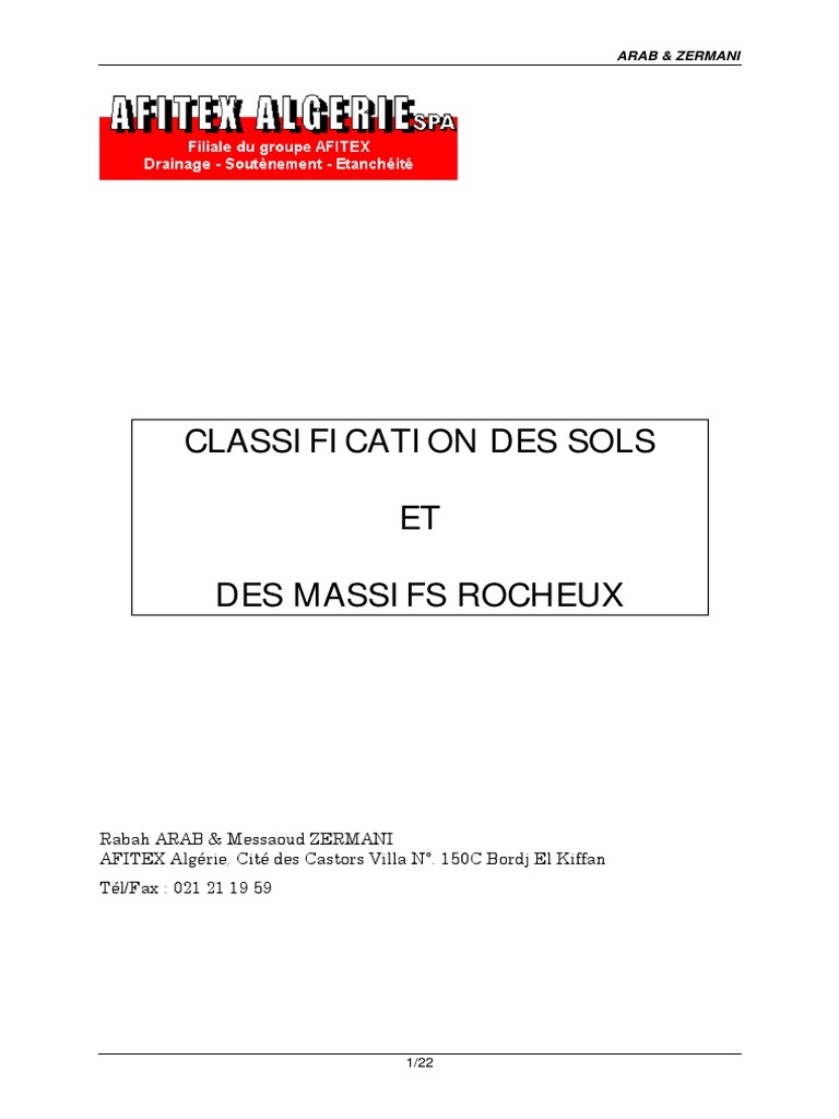 Classification des Sols et Massifs Rocheux | PDF | Argile | Sol (pédologie)