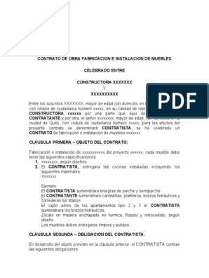 Contrato de Obra Fabricacion e Instalacion de Muebles | PDF | Muebles y  Mobiliario