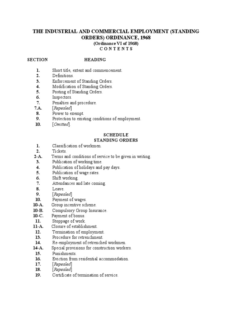 The Industrial and Commercial Employment (Standing Orders) Ordinance