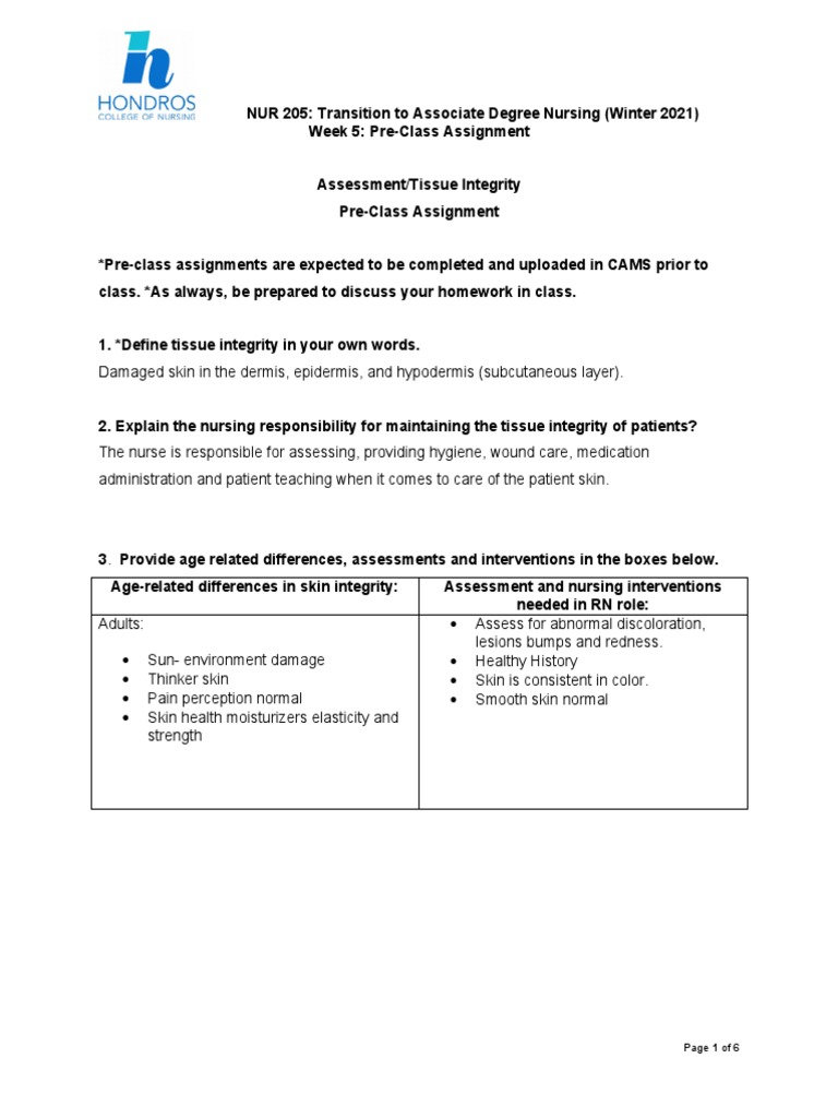 NUR 205 Week 5 Tissue Integrity Assignment | PDF | Diet (Nutrition ...