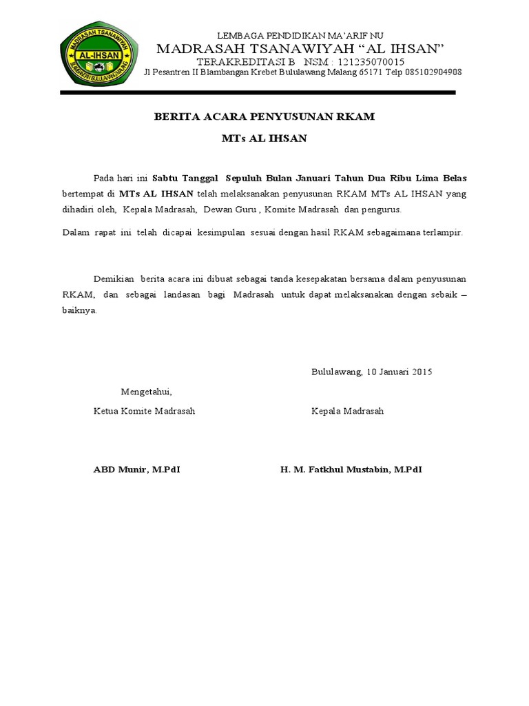 Berita Acara Penyusunan Rkam | PDF