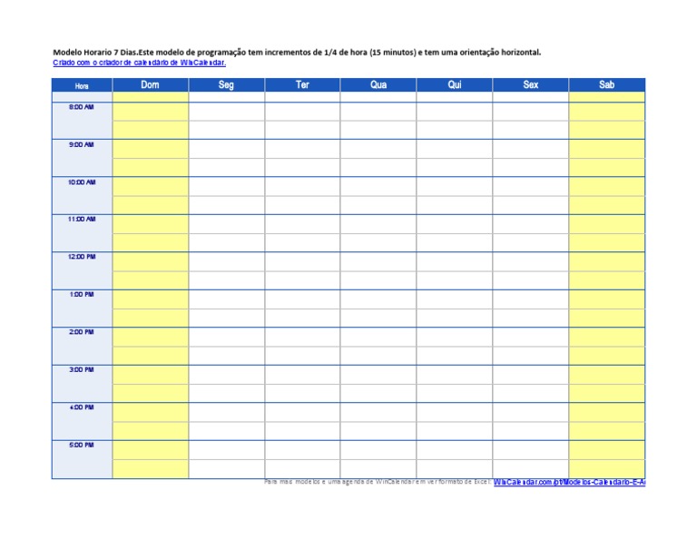 Modelo De Agenda Semanal 15 Minutos PDF Computadores