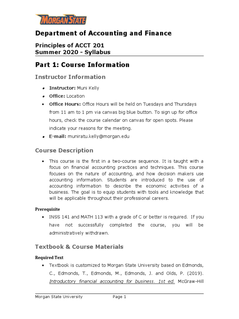 Acct 201 Summer 2020 Syllabus Pdf Internet Access Accessibility