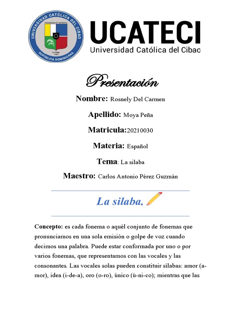 La Silaba | PDF | Estrés (lingüística) | Sintaxis