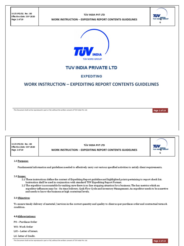 Expediting Report Guidelines for TUV India | PDF | Business
