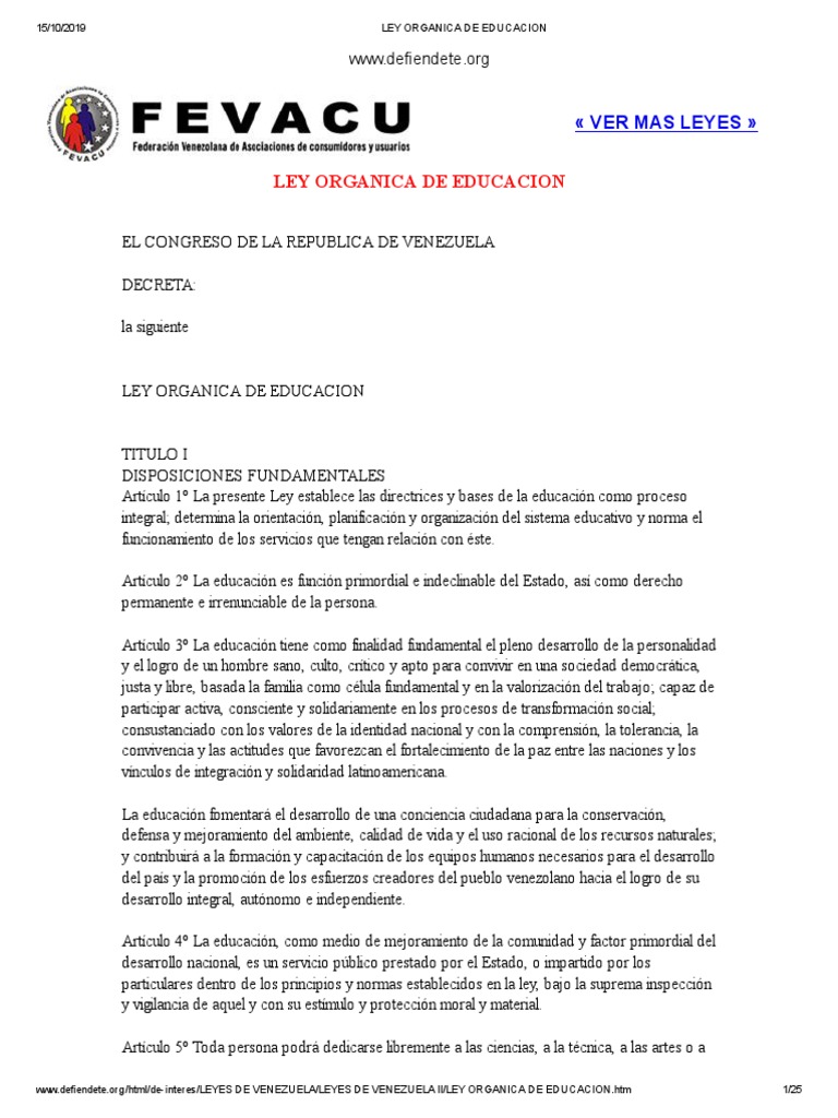 Ley Organica de Educacion | PDF | Educación de la primera infancia ...