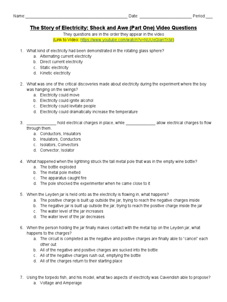 2 The Story Of Electricity Shock And Awe Great Sub Plans Pdf