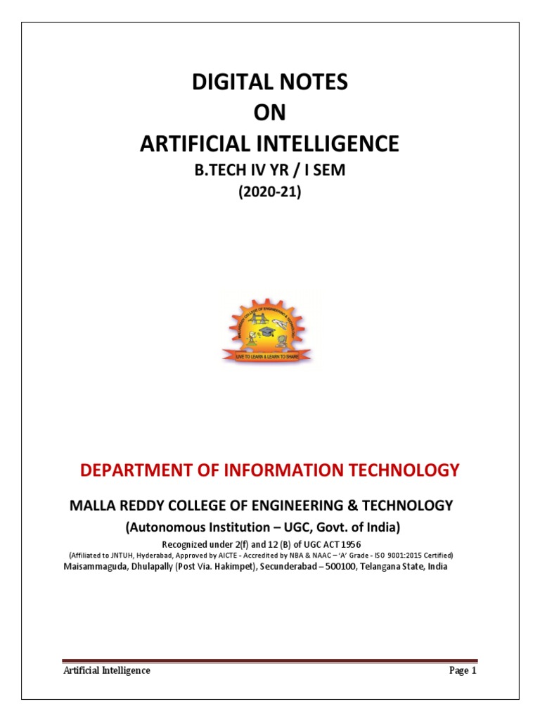 Digital Notes on Artificial Intelligence | PDF | Knowledge ...