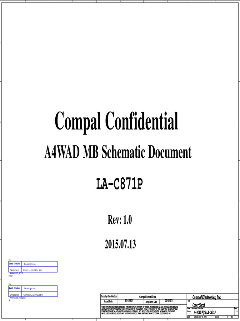 Aspire E5 491g Compal wad La C871p Rev 1 0 Power Supply Classified Information