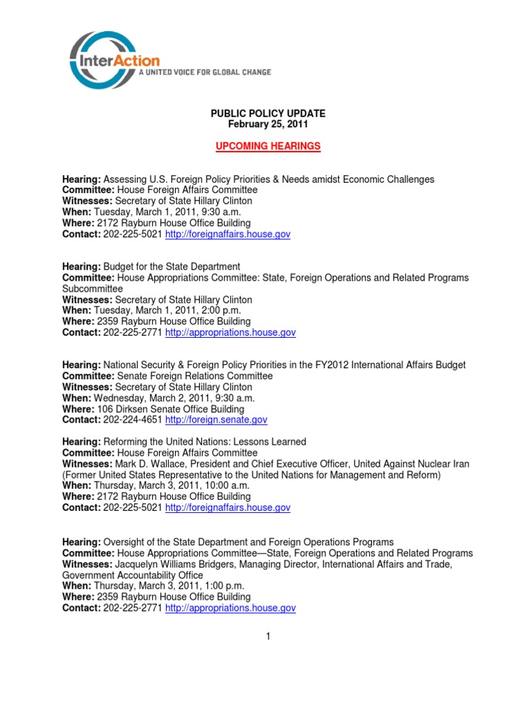 2011 U.S. Foreign Policy Hearings | PDF | United States Department Of ...
