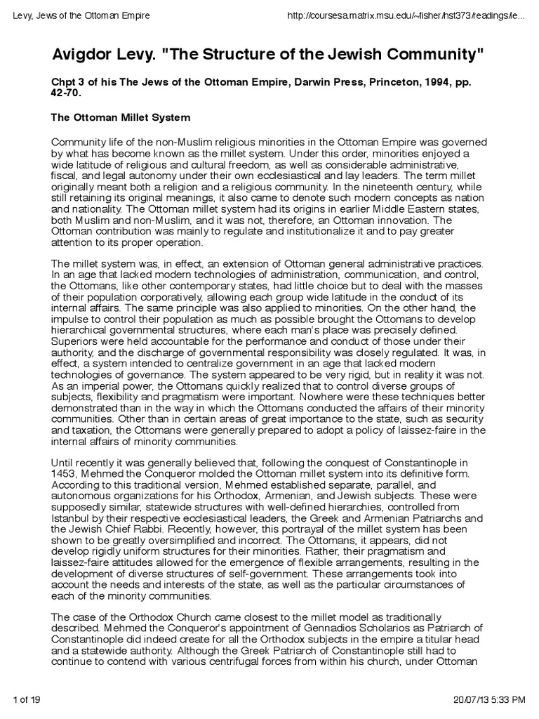 Ottoman Millet System and Jewish Community | PDF | Rabbi | Ottoman Empire
