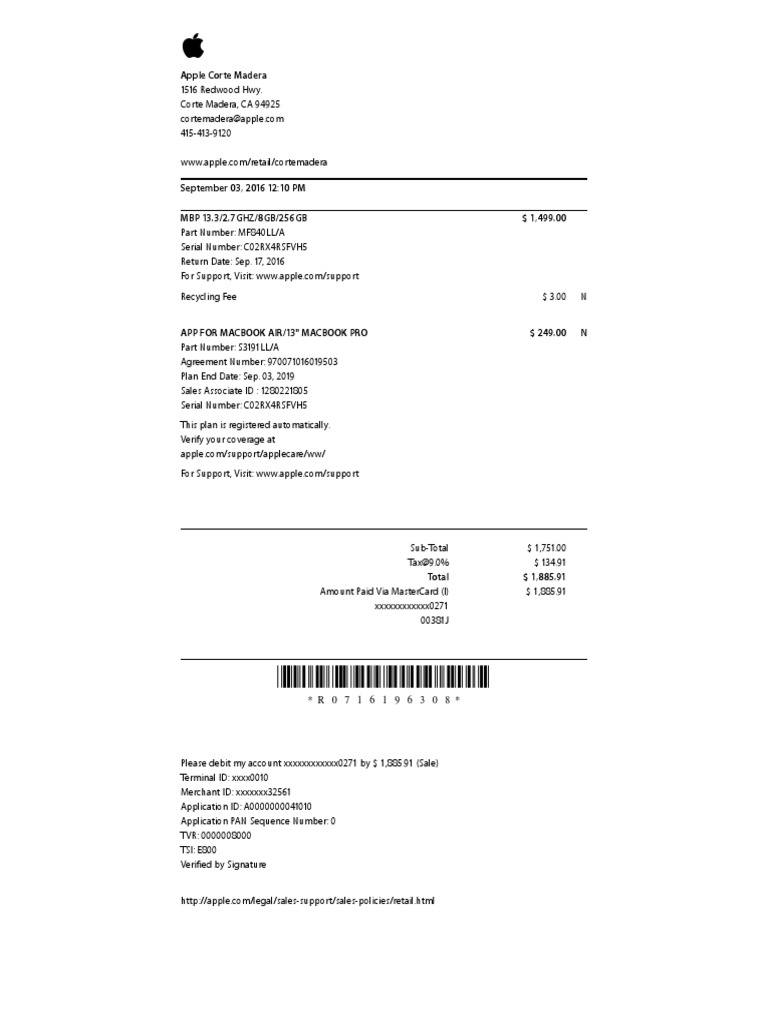 Apple Store Invoice - Corte Madera, CA | PDF | Business | Finance ...