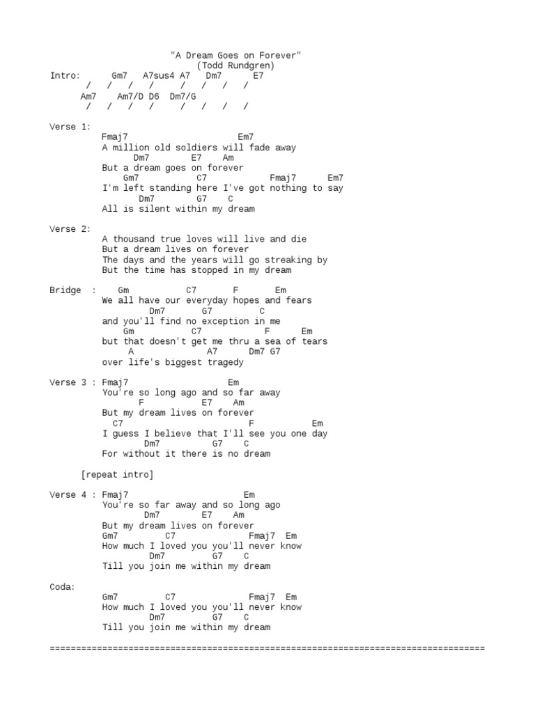 Todd Rundgren A Dream Goes On Forever Pdf Song Structure Musical Forms
