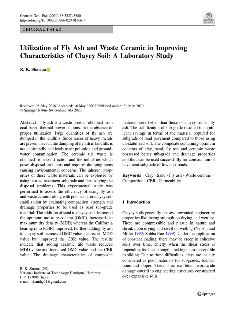 Fly Ash and Ceramic Waste for Soil Stabilization | PDF | Fly Ash | Clay