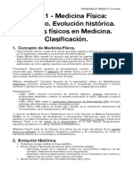 Tema 1 - Medicina Física - Concepto. Evolución Histórica. Agentes Físicos en Medicina. Clasificación.