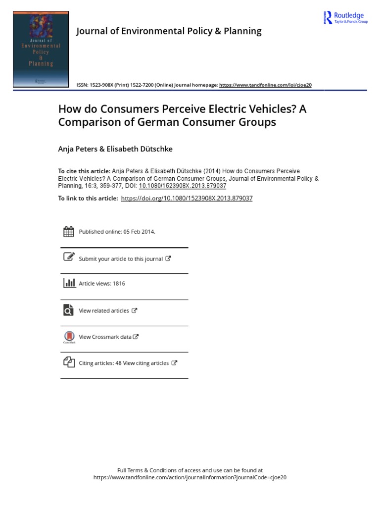 Understanding Consumer Perceptions of Electric Vehicles in Germany A