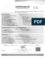 Certificado de Propiedad de Vehículo con Detalles del Vehículo, Propietario, Importador y Datos de Registro