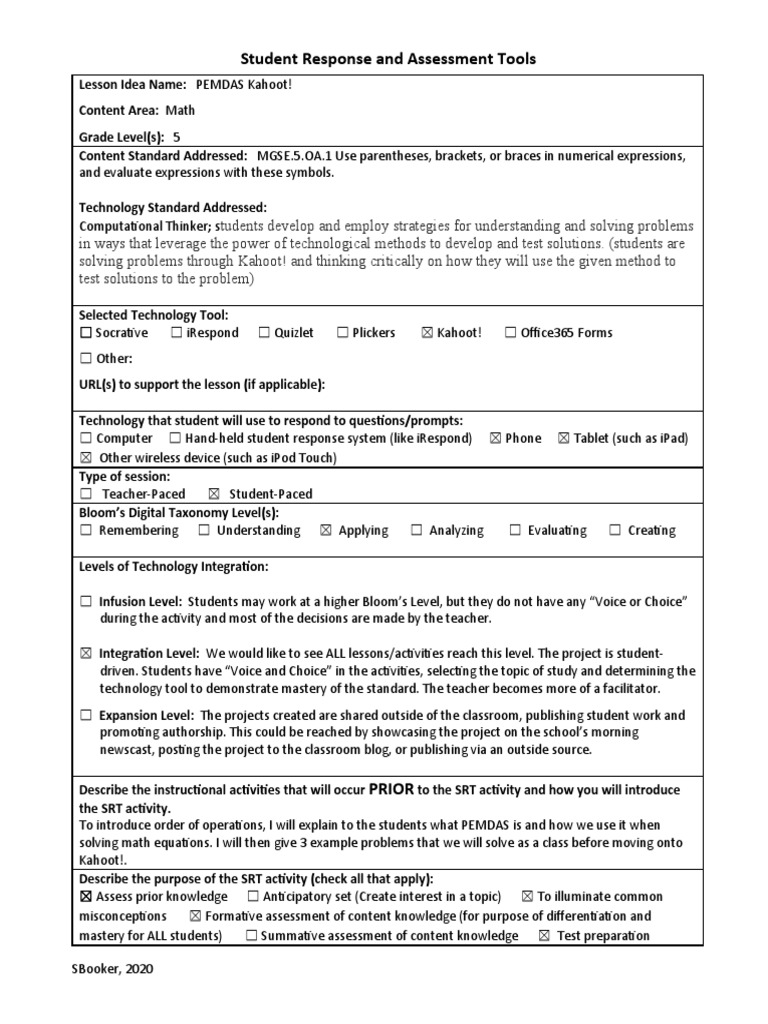 m07 Student Response Tools Lesson Idea Template 1 | PDF | Multiple ...