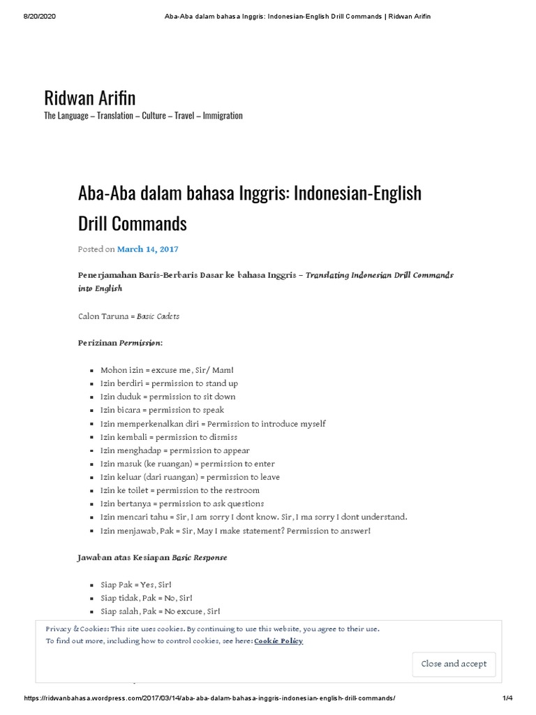 AbaAba Dalam Bahasa Inggris IndonesianEnglish Drill Commands