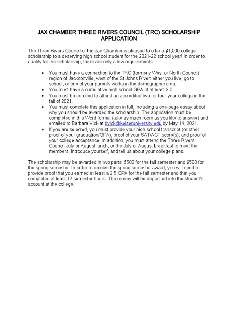 Three Rivers Council Scholarship Application 2021-2022 | PDF | Academia ...