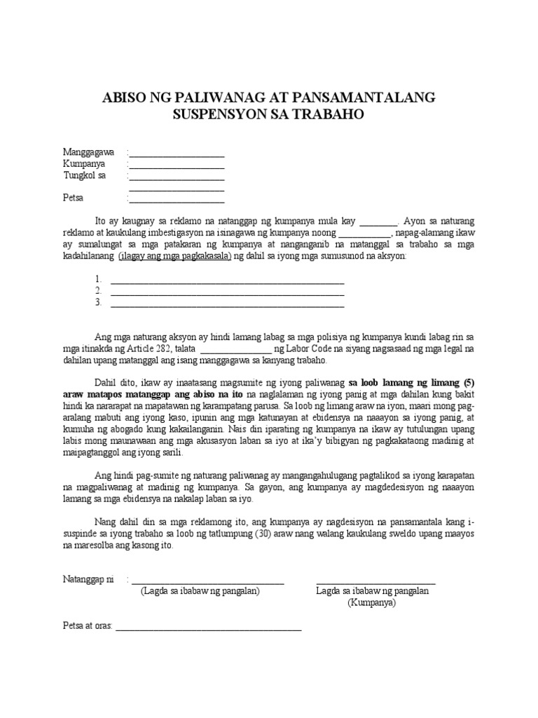 Tagalog Version Notice To Explain and Preventive Suspension Order PDF