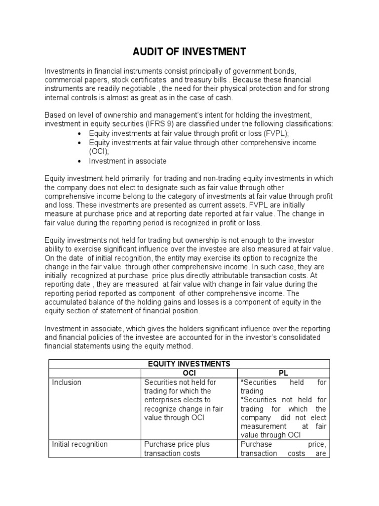 Investment Audit Procedures Overview | PDF | Equity (Finance) | Fair Value