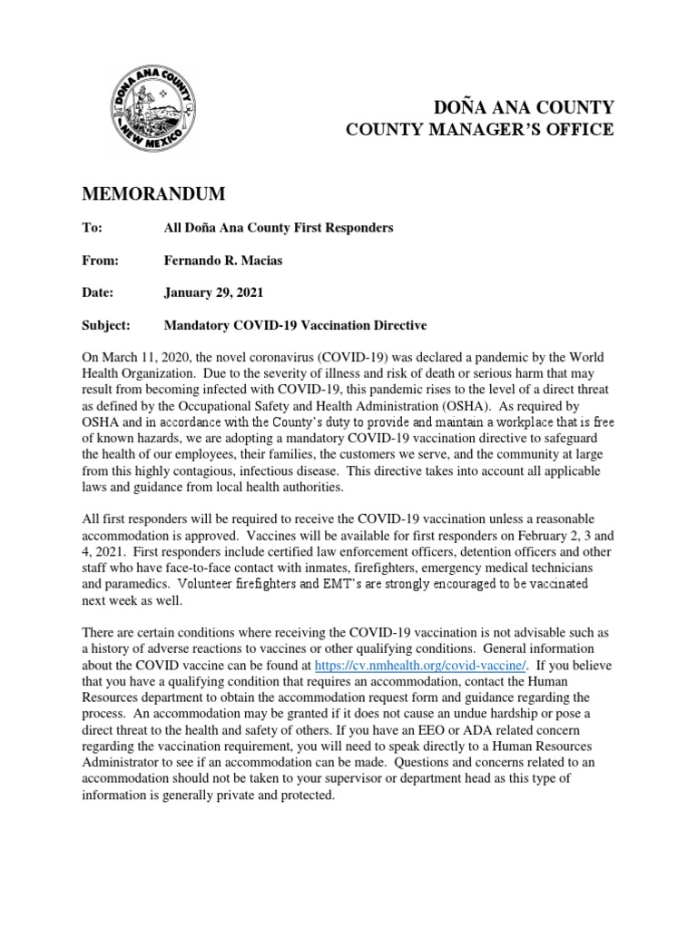 Doña Ana County vaccine requirement PDF Emergency Medical