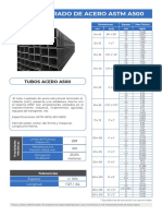 Tubos cuadrados de acero ASTM A500 con dimensiones y especificaciones técnicas
