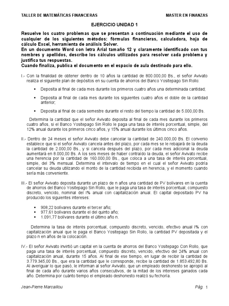 Taller de Matemáticas Financieras | PDF | Interés | Tasas de interés