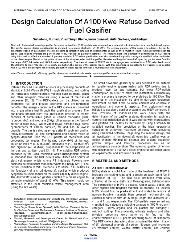 100 kWe RDF Gasifier Design Study | PDF | Gasification | Physical Sciences